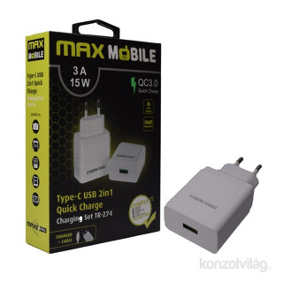 Max Mobile QC 3.0 3A universal USB White fast charger Type-C USB cable Mobile