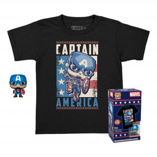 Funko Pocket Pop! & Tee: Marvel - Captain America (Special Edition) Bobble-Head Vinyl Figura (4cm) & Majica (M) Merch