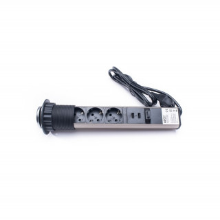 TOO PPS-305-3C IP20, 3x 2P+F, 2x USB-A, chrome, table-mountable socket distributor PC