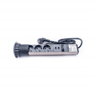 TOO PPS-306-3BR IP20, 3x 2P+F, 2x USB-A, brushed, table-recessed socket distributor PC