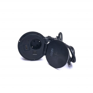 TOO GPS-103-1B IP20, 1x 2P+F, USB-A, Type-C, Qi charging, HDMI, black, desk-mounted socket distributor PC
