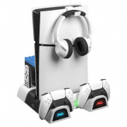 FROGGIEX PS5/PS5 Slim dodatni stalak za ventilator + držač za slušalice - bijeli (FX-P5-C4-W) 