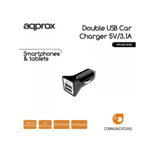 APPROX Car phone charger - 2 pcs USB2.0, 5V/3.1A, black Dom