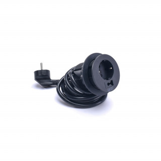 TOO GPS-203-1B IP20, 1x 2P+F, with cable outlet, black, table-mountable socket distributor PC