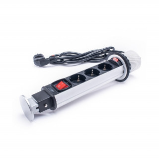 TOO PPS-303-3S IP20, 3x 2P+F, switchable, silver, table-mountable socket distributor PC