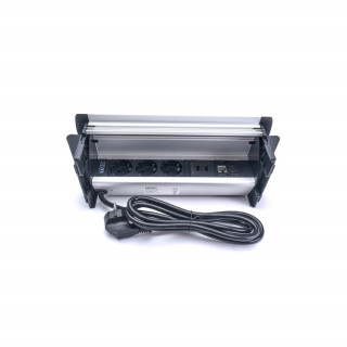 TOO RPS-111-3BR IP20, 3x 2P+F, HDMI, RJ45, 2x USB-A, brushed, dektop-mounted socket distributor PC